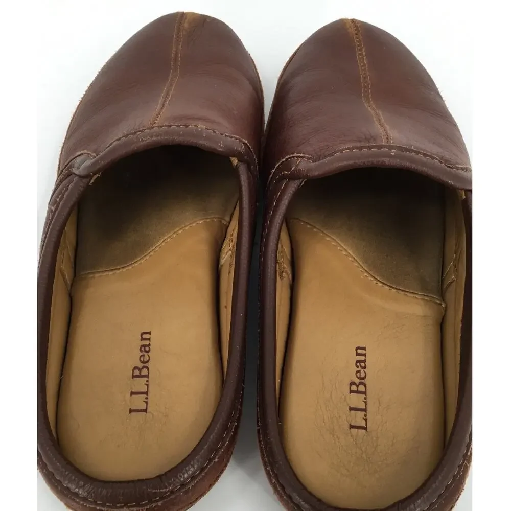 L.L.Bean Brown Leather Mule Clogs Slip On Comfort Shoes Men's 12M